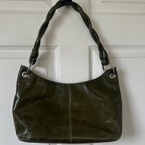 Peck &Peck collection, Leather Olive Green Braided-Handle Shoulder Bag